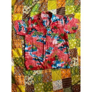 Vintage 70s Bahamas Hawaiian Style Tiki Button Up sz L